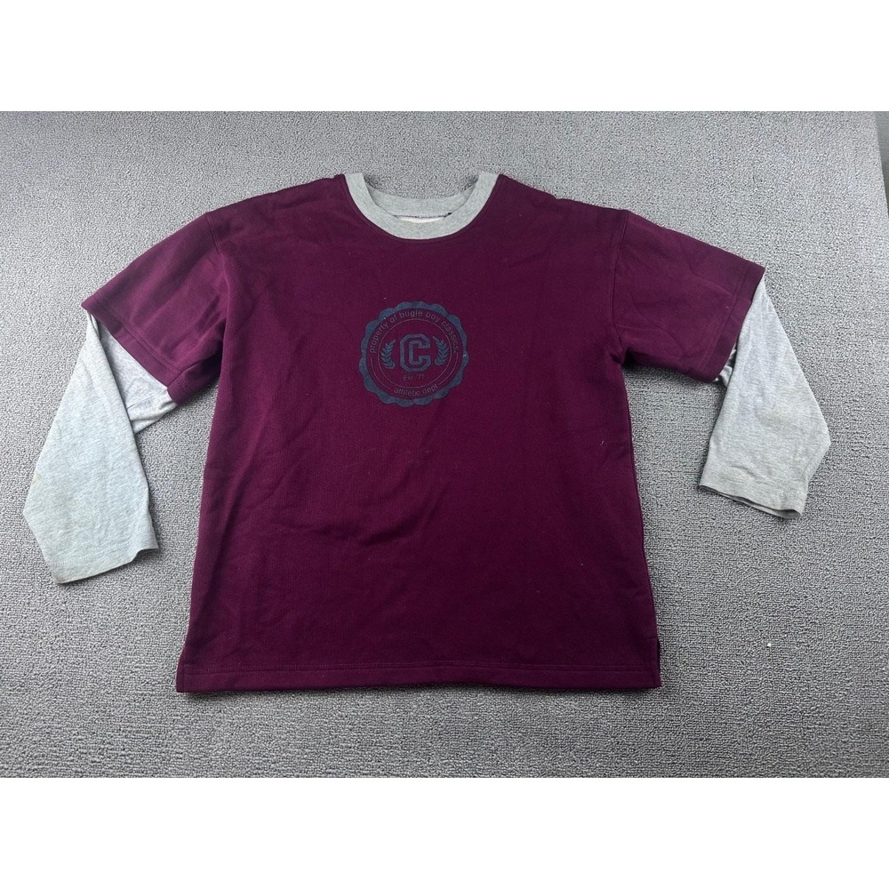 Vintage Bugle Boy T-Shirt Men M Red Colorblock Athletic Dept Long Sleeve Sporty